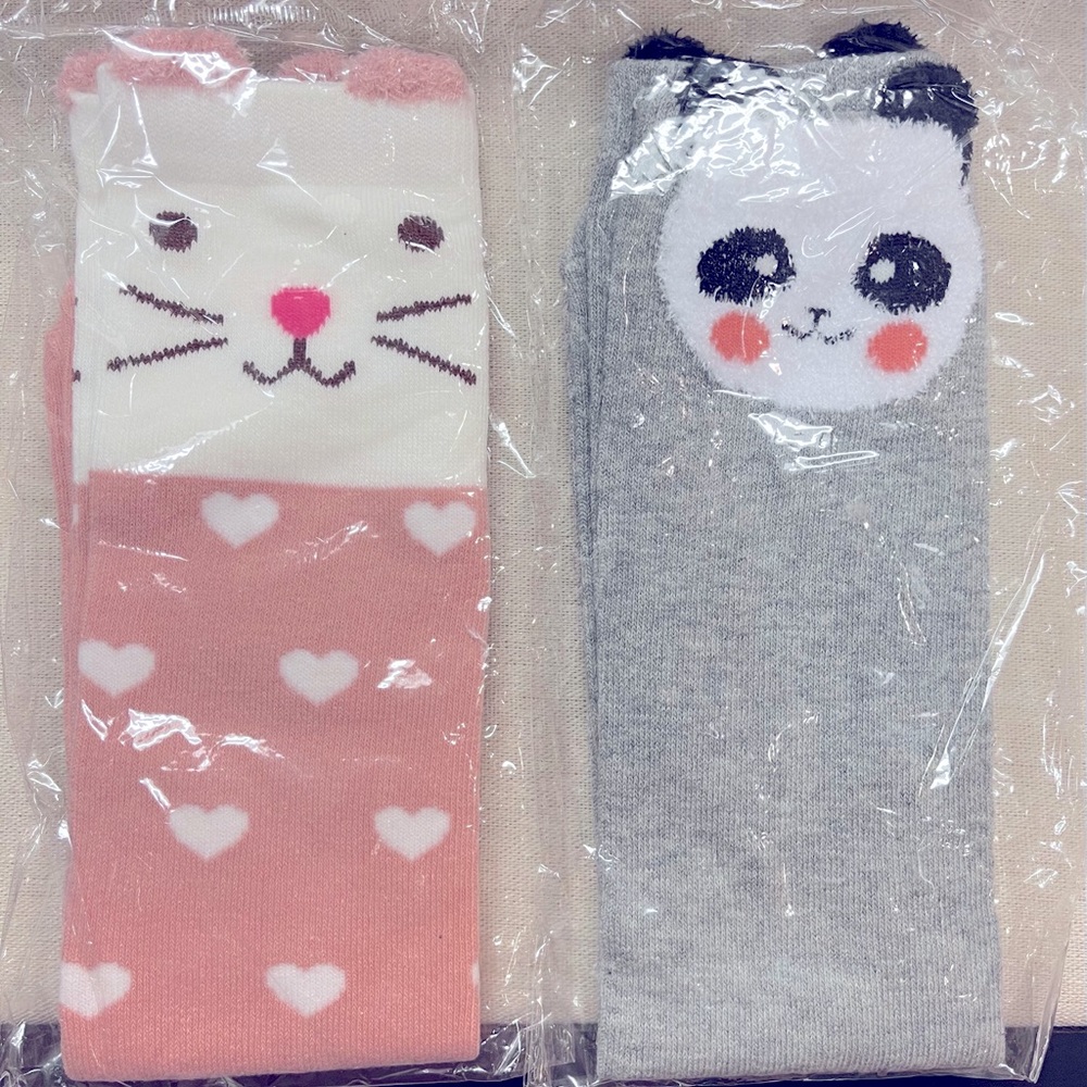 Bunny and Panda socks below the knees